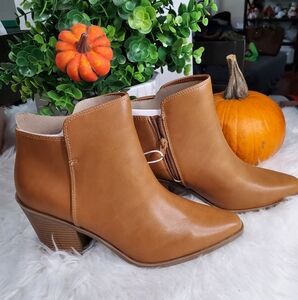 A.N.A. Duch Cognac Ankle Boots with Side Zipper
